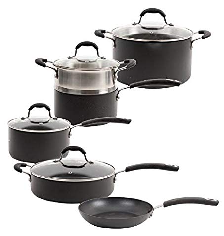 Oster Cuisine 109451.10 Brawley 10 Piece Non-Stick Hard Anodized Aluminum Cookware Set, Charcoal