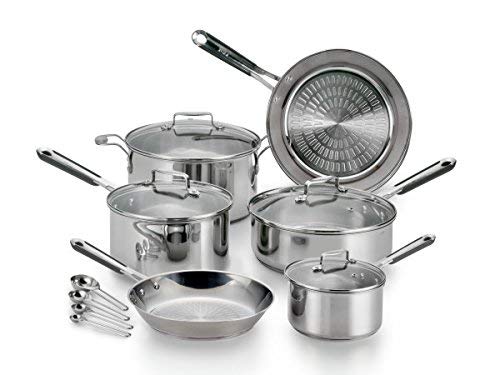 T-fal E759SE Performa Pro Stainless Steel Dishwasher Safe Oven Safe Cookware Set, 14-Piece, Silver