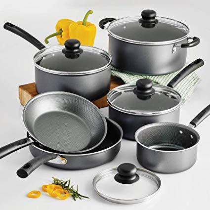 Tramontina PrimaWare 10-Piece Nonstick Cookware Set, Steel Gray