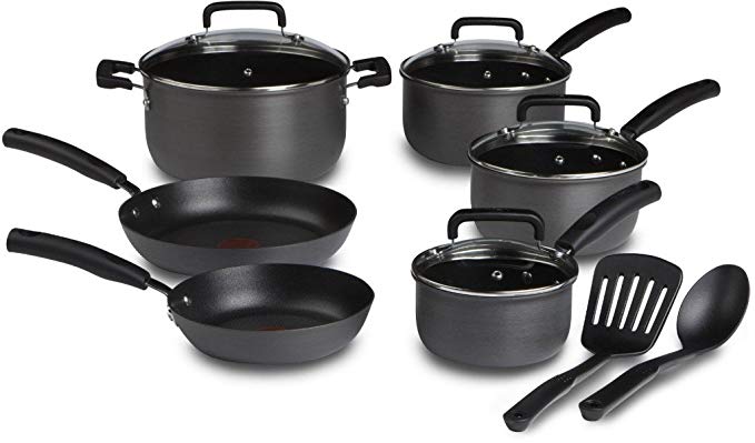 T-fal D913SC Signature Hard Anodized Scratch Resistant PFOA Free Nonstick Thermo-Spot Heat Indicator Cookware Set, 12-Piece, Gray