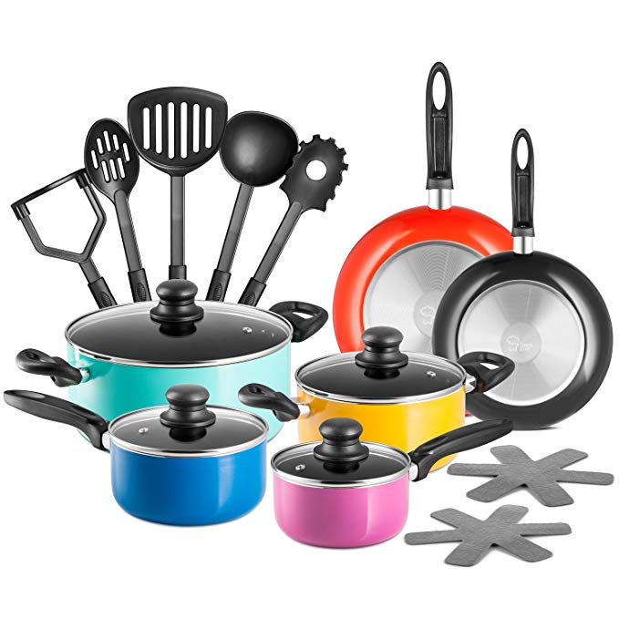 Chef's Star 17 Piece Professional Grade Aluminum Non-stick Pots & Pans Set - Premium Cookware Set - Multi-color