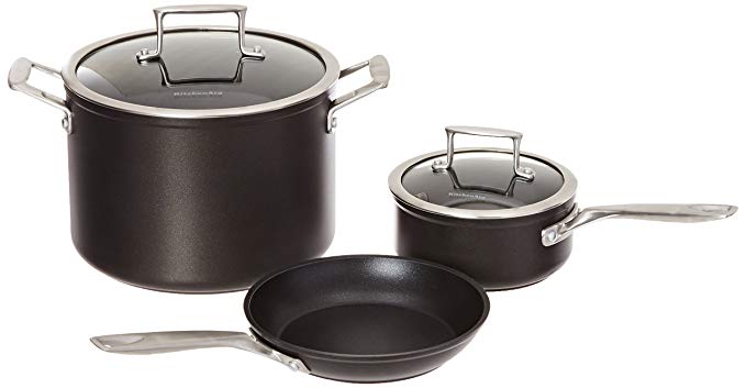 KitchenAid KCH2S5AKM Professional Hard Anodized Nonstick 5-Piece Cookware Set - Black