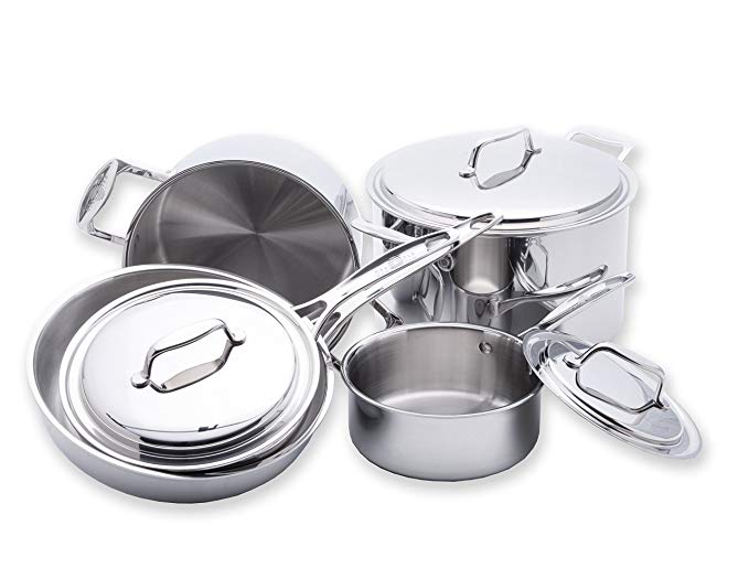 USA Pan Cookware 5-Ply Stainless Steel 8 Piece Cookware Set, Oven and Dishwasher Safe, Made in the USA