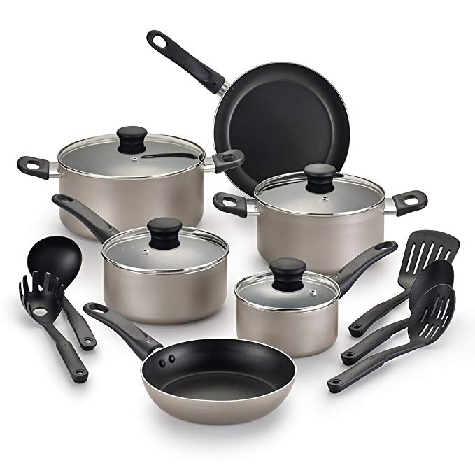 WearEver Nonstick Cookware Set, 15 Pieces, Pots and Pans Set, Champagne