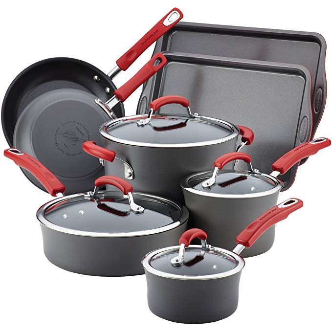 Rachael Ray 87648 Nonstick Cookware Set, Large, Gray