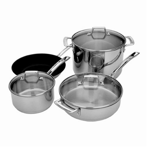 MIU France 7-Piece Stainless Steel Copper Core Cookware Set, Silver