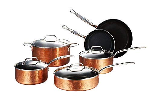 COOKSMARK 10-Piece Cookware Pots and Pans Set Nonstick Induction Aluminium Dishwasher Safe Hammering Copper