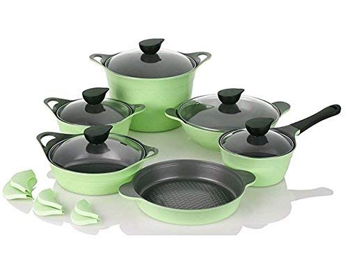 Neoflam EELA Cast aluminum 6 pcs Chef's Stockpot & Wok & Multigrill Premium Set with Lid (Apple Green)