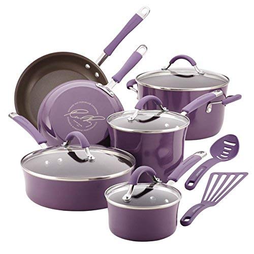 Rachael Ray Cucina Hard Enamel Nonstick 12-Piece Cookware Set, Lavender Purple