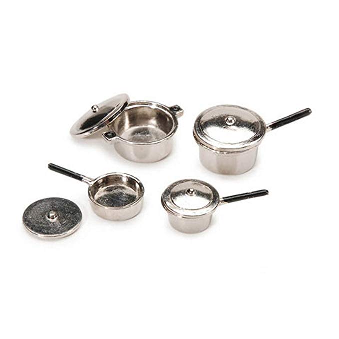 Miniature Silver Stovetop Cookware Set - 0.75 x 1 inch - 8 pieces