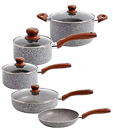 Oster 111947.09 Dellwood 9 Piece Non-Stick Cookware Set, Marble-look Aluminum