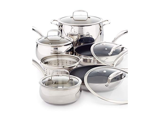 Belgique Stainless Steel 11 Piece Cookware Set with Nonstick Saute Pan & Fry Pan