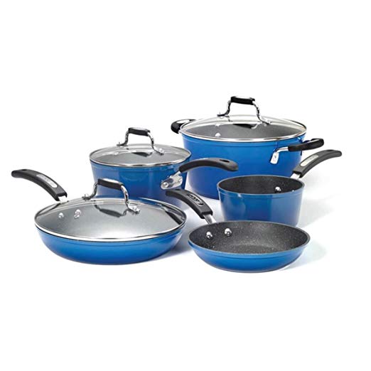 THE ROCK by Starfrit 034613-001-0000 THE ROCK(TM) by Starfrit(R) 8-Piece Cookware Set with Bakelite(R) Handles (Blue)