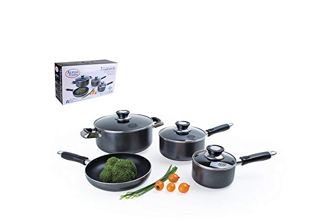 Aramco 7 Piece Alpine Gourmet Aluminum Non-Stick Coating Cookware Set, Gray