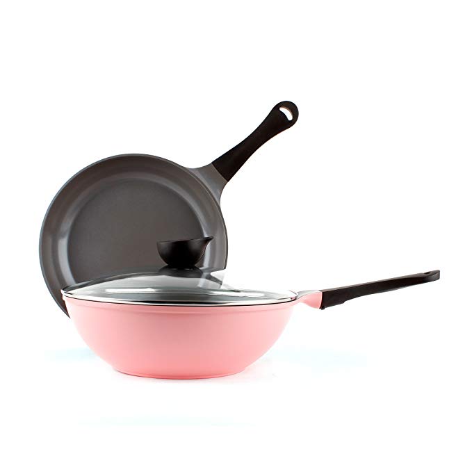 Neoflam 3 Piece Eela Ceramic Nonstick Cookware Set, Pink