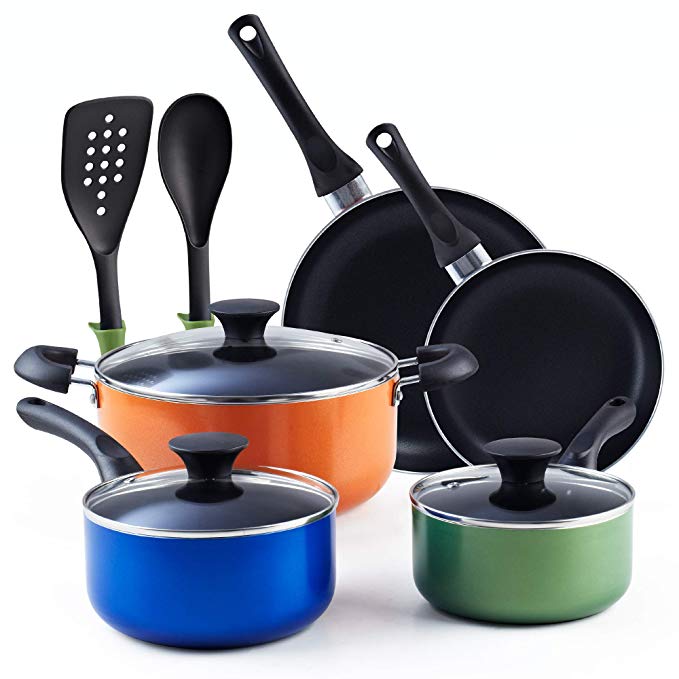 Cook N Home 02602 Stay Cool Handle, Multicolor 10-Piece Nonstick Cookware Set
