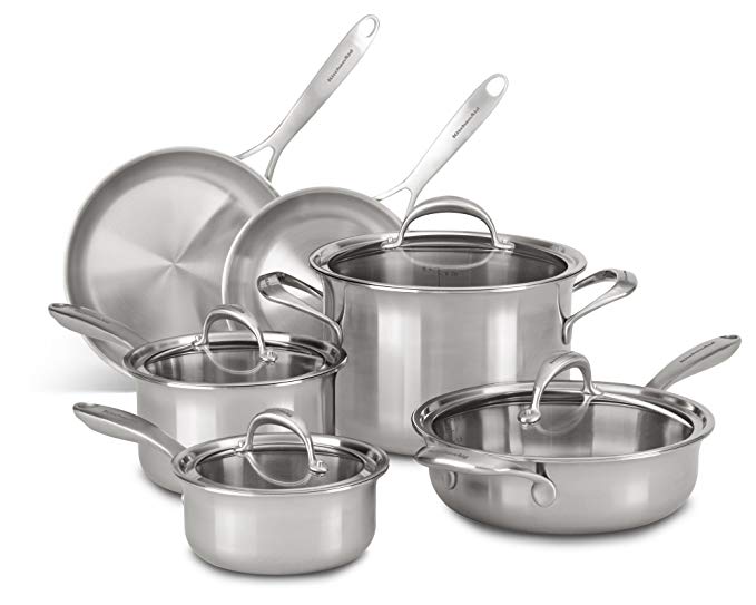 KitchenAid KC2CS10ST 5-ply Copper Core 10-Piece Set Cookware - Stainless Steel