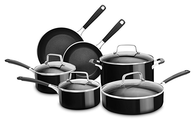 KitchenAid KC2AS10OB 10 Piece Aluminum Nonstick Set, Onyx Black, Large