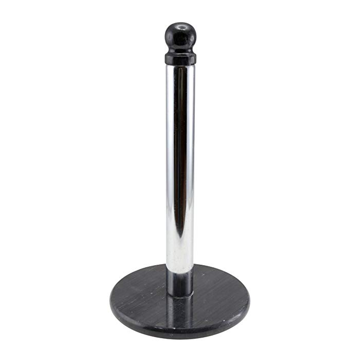 Black 12.75 Inch Paper Towel Holder w/Metal Pole and Marble Base and Top