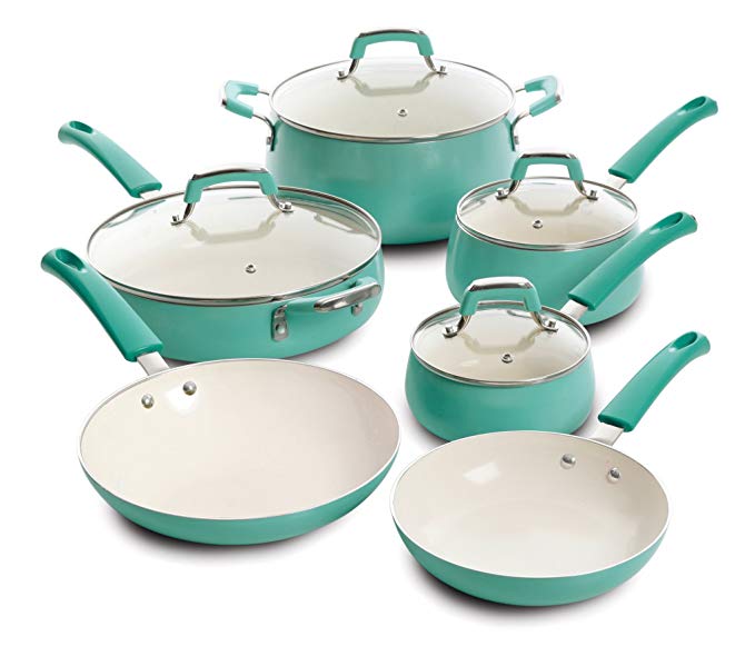 Leucadia 10pc Non-Stick Cookware Set, Turquoise