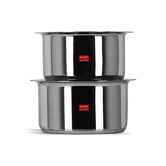 Sumeet 2 Pcs Stainless Steel Induction Bottom (Encapsulated Bottom) Induction & Gas Stove Friendly Container Set/Tope / Cookware Set With Lids Size No.10 & No.11 (1 Ltr & 1.25 Ltr)