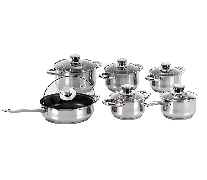 Concord Cookware SAS1120G 12-Piece 5-Layered Bottom Pot Pan Saute Cookware Set, 18 by 10-Inch, Stainless Steel