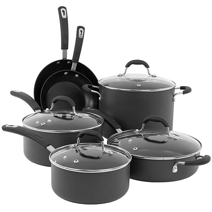 Oneida 10pc Aluminum Hard Anodized PFOE/PTFE Free Non-Stick Dishwasher Safe Cookware Set