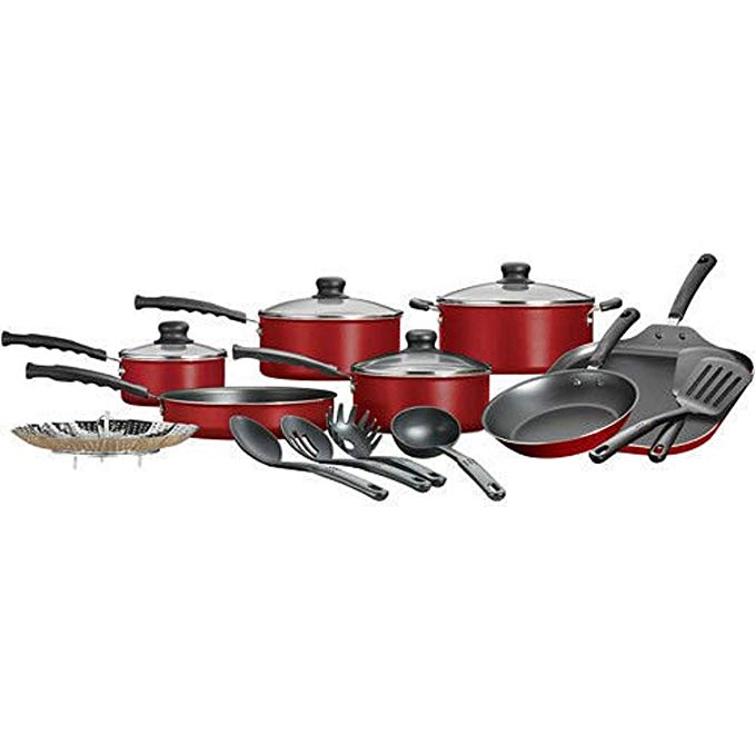 Mainstays 18-Piece Nonstick Cookware Set, Red