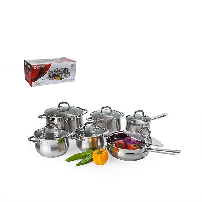 Aramco 12 Piece Alpine Gourmet Belly Shape Cookware Set, Stainless Steel