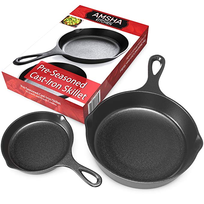 Pre-Seasoned Cast Iron Skillet 2 Piece Set (12.5 inch & 8 inch Pans) Best Heavy Duty Professional Restaurant Chef Quality Pre Seasoned Pan Cookware Set - Great For Frying, Saute, Cooking Pizza & More