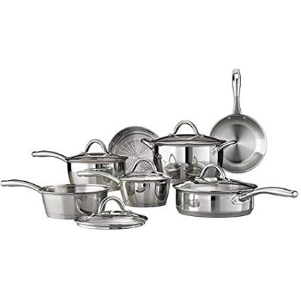 Tramontina Kitchen 12-Piece Gourmet Tri-Ply Base Cookware Set, 18/8 Stainless Steel