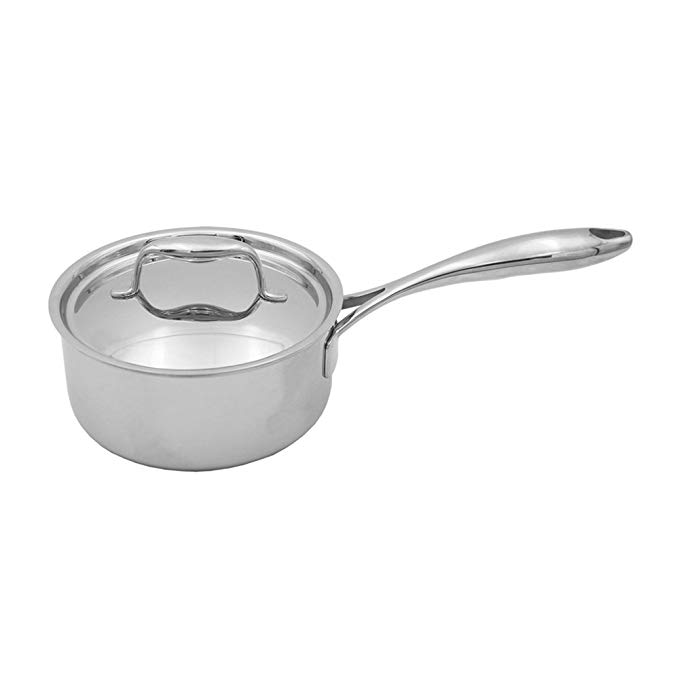 Tuxton Home Duratux Tri-Ply 1.5 Quart Dishwasher and Oven Safe Covered Saucepan, 1.5QT, Multi-Clad Stainless Steel, Freezer to Oven Safe up to 500F, Induction Compatible