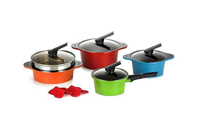 Happycall 8 Piece Nonstick Dining Room Cooking Cookery Cookware Pot Set Steamer Kitchen Aluminum Die Casting Happy call