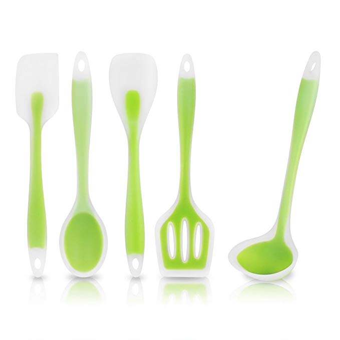 Cookware 5 Piece Non-Stick Cookware Cooking Shovel Spoon Environmental Protection Silica Gel Kitchenware Set, Green