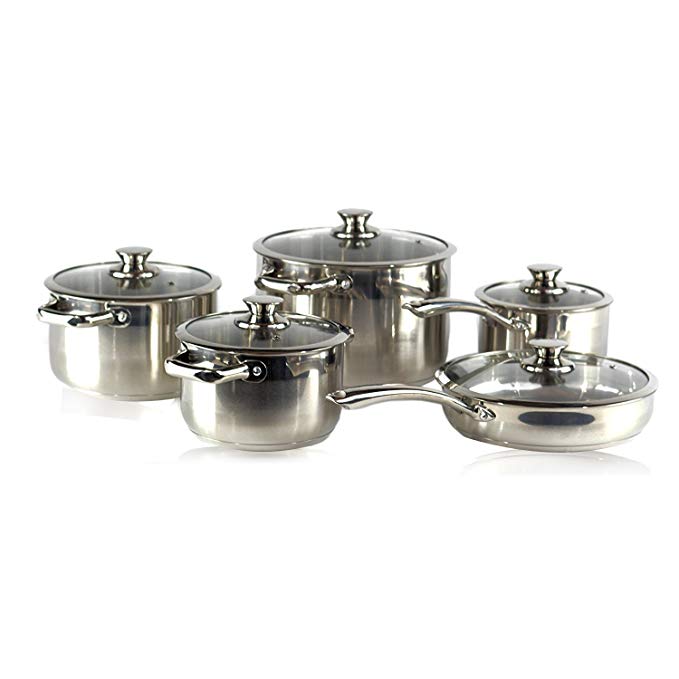 Gourmet Chef 10 Piece Stainless Steel Cookware Set.