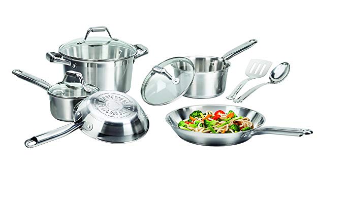 T-fal C811SA Elegance Stainless Steel Cookware Set, 10-Piece, Silver