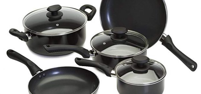 Nonstick Cookware Set – 8 Piece – Includes Frying Pans, Saucepans and Dutch Oven with Glass Lids, Black Review