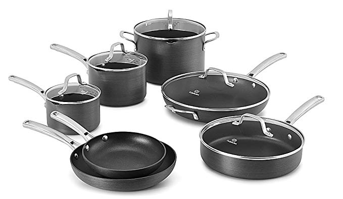 Calphalon 1943337 12 Piece Classic Nonstick Cookware Set, Grey