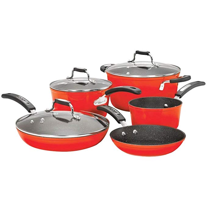 THE ROCK by Starfrit 034612-001-0000 THE ROCK(TM) by Starfrit(R) 8-Piece Cookware Set with Bakelite(R) Handles (Red)