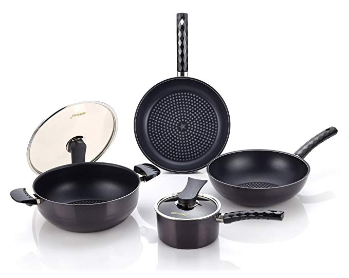 Happycall 5 Layer Diamond Nonstick Cookware Set, PFOA-Free, Dishwasher Safe, 6-piece Set, Dark Brown