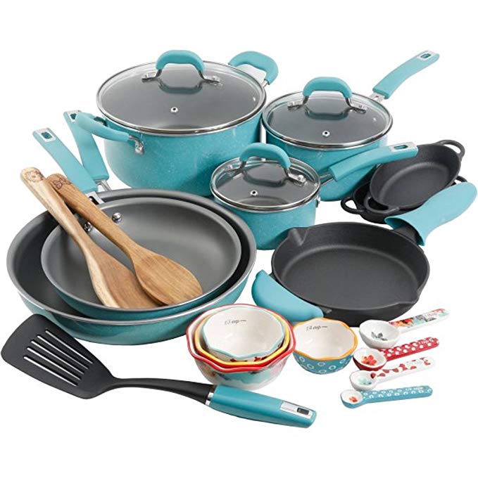 The Pioneer Woman Vintage Speckle 24-Piece Cookware Combo Set, Turquoise