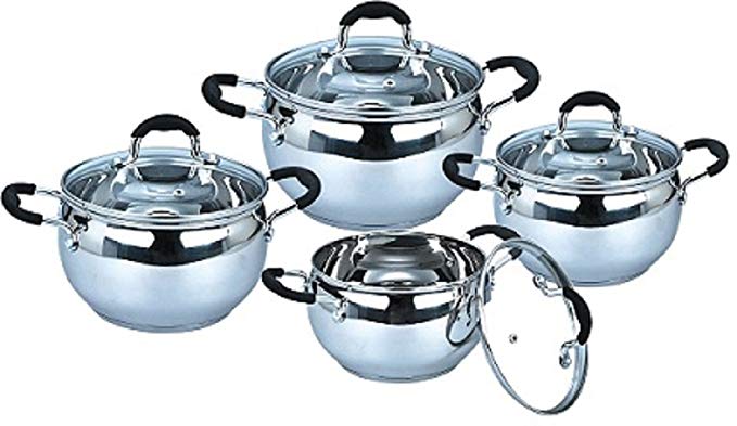 Uniware Stainless Steel Cookware Set (8 Pcs (1.8 QT 2.5 QT and 3.4 QT 5.5QT Sauce Pot))