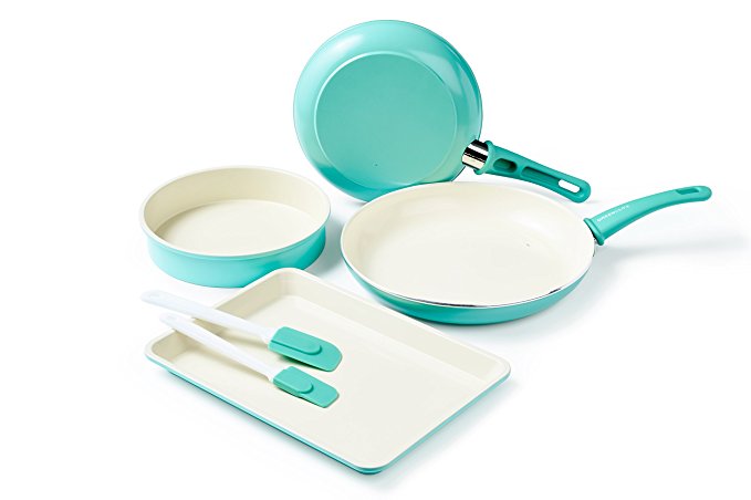 GreenLife CC001578-001 Cookware and Bakeware Set, 6-piece, Turquoise