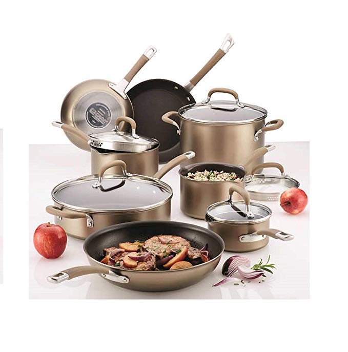 Circulon Premier Professional 13-piece Hard-anodized Cookware Set with Hanging Handle Holes Bronze Exterior Stainless Steel Base