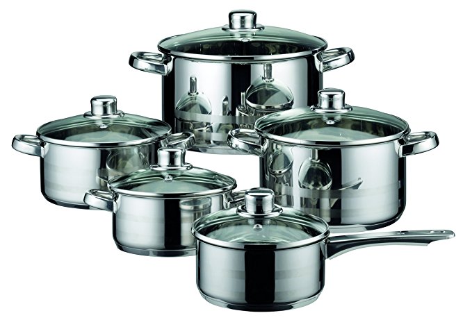 ELO Skyline Stainless Steel Kitchen Induction Cookware Pots and Pans Set with Air Ventilated Lids, 10-Piece