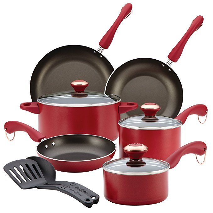 Paula Deen Signature Dishwasher Safe Nonstick Cookware Set, 11-Piece, Red