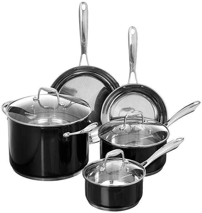 KitchenAid KCSS08OB Stainless Steel 8-Piece Cookware Set - Onyx Black