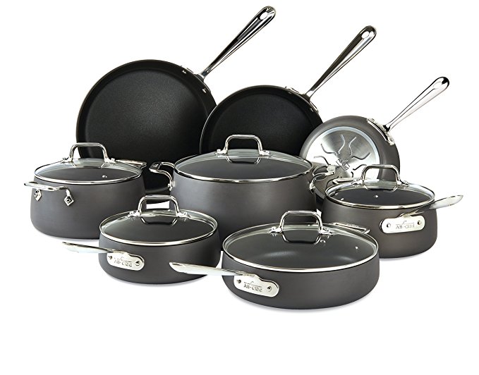 All-Clad Nonstick Cookware Set, Pots and Pans Set, 13 Piece, Hard Anodized, Dishwasher Safe, Black