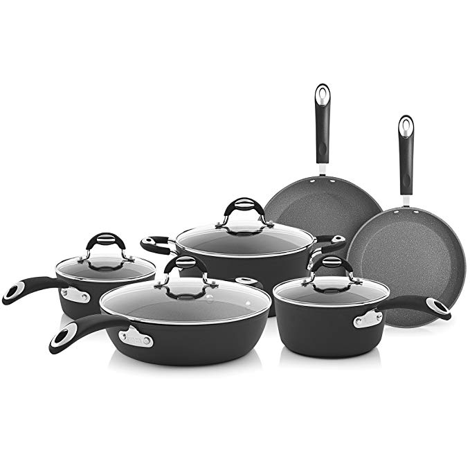 Bialetti Impact, 07559, textured nonstick surface, oil distribution,10 piece cookware set, gray