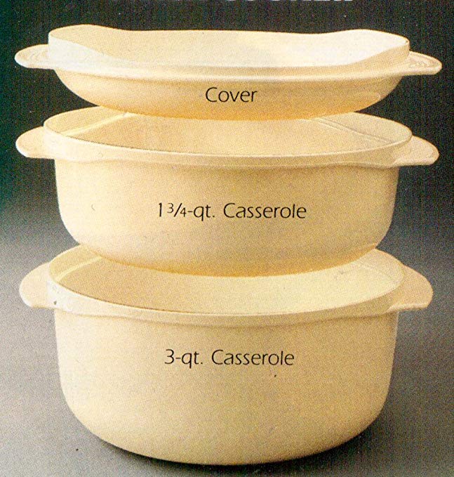 Tupperware 3 Piece Stack Cookware-Tan, 1990's